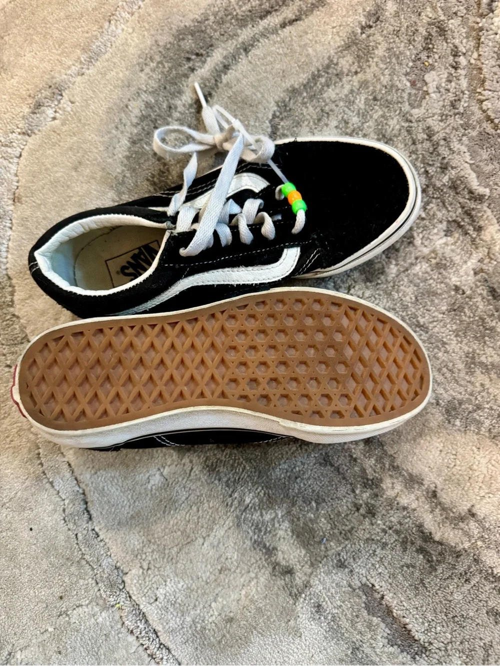 Vans Kids Black and White Skate Sneakers with Colorful Bead Accents